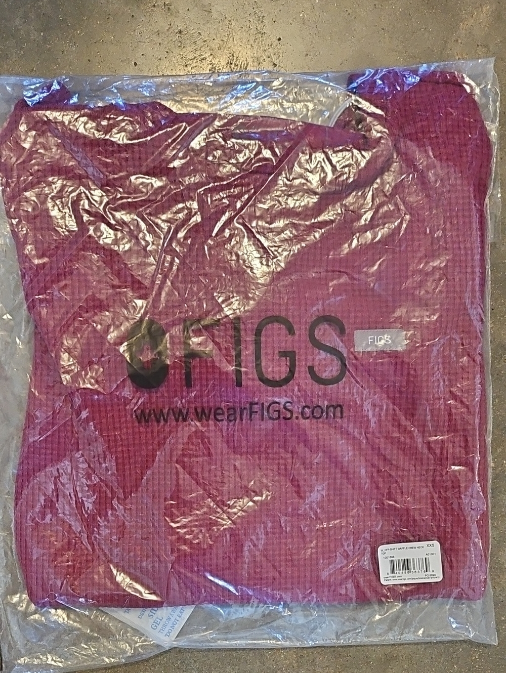 FIGS Off Shift Waffle Crew Neck Burgundy Underscrub Shirt XXS